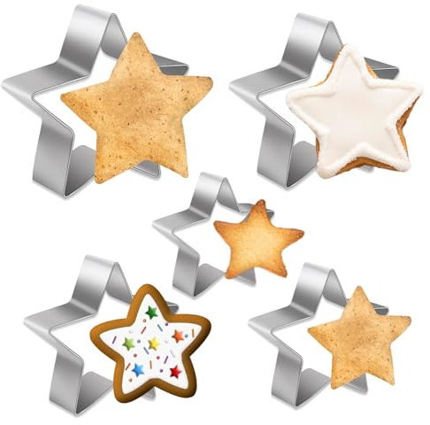 Sternform Ausstecher, 5 Stück Edelstahl Ausstecher Stern Ausstechformen Set Sternausstecher Gebogene und Glatte Plätzchenausstecher Keksausstecher für Kekse Fudge Brotfrüchte