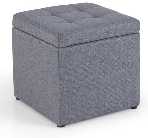 COSTWAY Sitzhocker mit Stauraum, 40 x 40cm Fußhocker gepolstert mit Deckel, Sitztruhe bis 150kg belastbar, Sitzbank aus Leinenstoff, Aufbewahrungsbox für Schlafzimmer Wohnzimmer Flur, Grau