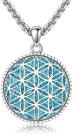 CUPENDA Lebensblume Halskette 925 Sterling Silber Türkises Lebensblume Anhänger Halskette Schmuck Frauen Männer