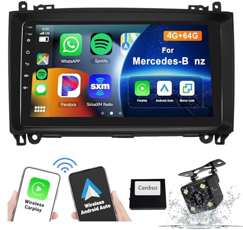 8-Core [4G+64G] Android 14 Car Radio Navi for Mercedes B-enz B200 B Class W169 W245 Viano Vito W639 Sprinter W906 (2008-2011)9 Screen Radio with Carplay & Android Auto HIFI FM 5G-WiFi SWC MIC+Camera