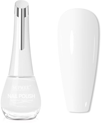SUPWEE Quick Dry Nail Lacquer - 16ML White Non Gel Fast Air Dry Classic Glossy Oil Based Nail Polish for DIY Home Manicure & Art