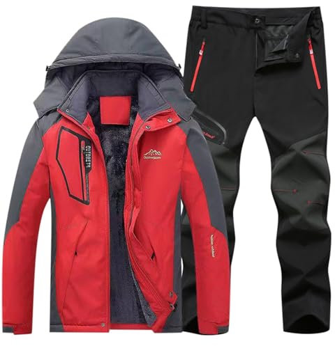 Generisch Skibekleidung Herren Komplettset, Schneeanzug Herren 2 Teilig Set Winter Tracksuit mit Kapuzen Warme Skibekleidung Jacke und Hosen Skijacke Winddicht Skianzug Wasserdicht Schneemantel