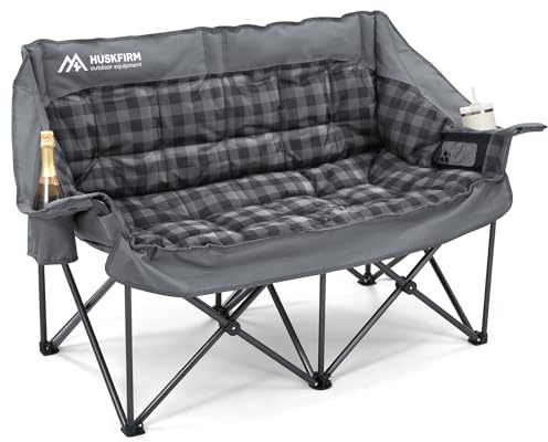Huskfirm Padded Double Camping Chair, Heavy Duty Camping Loveseat, Grey