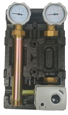 Unidelta Pumpengruppe mit Mischer, Mischermotor ohne Pumpe - Modernes Design, Messing, Heizungspumpe, Heizkreisstation, Wasserpumpe