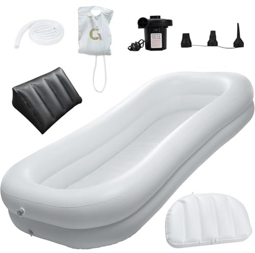 Aufblasbare Badewanne, Faltbare Badewanne Erwachsene, Mobile Badewanne mit 2 Aufblasbare Kissen, 1 Elektrische Luftpumpe und 1 Wassersack, für Ältere, schwangere und behinderte Personen