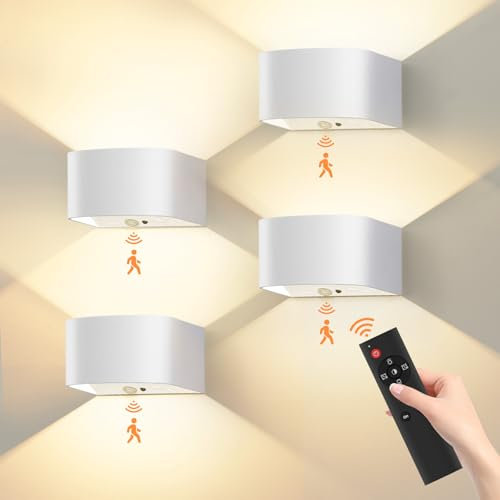Vakola Akku Wandleuchte Innen, 5500mAh - Akku Wandlampe Innen Lampe mit Bewegungsmelder, Led Lampe Wand mit 3 Farben, Led Wandlampen Innen mit 3 Modi (AUTO/AUS/EIN), Weiß Lampe mit Batterie Wandlicht