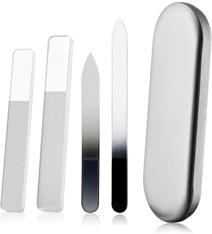 4 Pièces Limes à Ongles, Lime à Ongles en Verre et Shiner Nano Nail Shine Buffer Professionnelle Double Face en Cristal pour Ongles Acryliques et Naturels