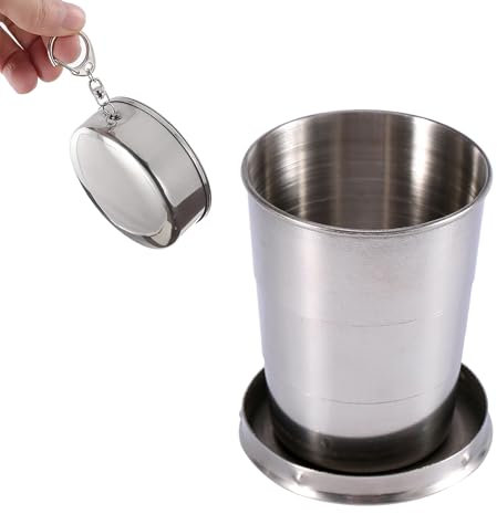 Doukesh 150ML Tazza Pieghevole in Acciaio Inossidabile Bicchiere Pieghevole Tazza Telescopica Coppa In Metallo Da Campeggio per Picnic Escursionismo (M)