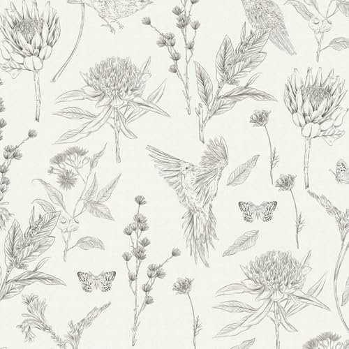 Birds Wallpaper Wall Profhome 394292-GU hot Embossed Non-Woven Wallpaper Slightly Textured with Floral Pattern matt White Black 5.33 m2