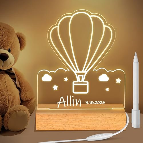 CENOVE Personalisiertes Nachtlicht für Babys, Heißluftballon Individuelle Nachttischlampe für Kinder, Personalisierte Geschenke Kinder, Babygeschenk, Geschenk zur Geburt