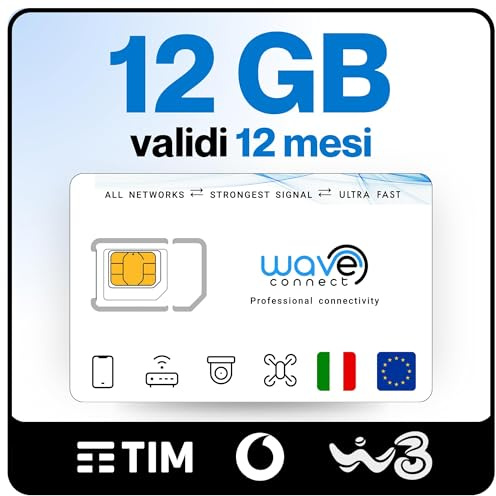 Wave Connect SIM Italia 12GB Solo Dati, 12 mesi, tripla rete nazionale | Attivazione al primo utilizzo, copertura UE, per IoT e sicurezza