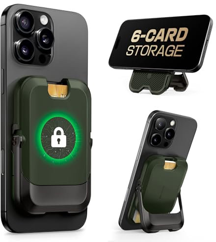 SUPCASE für MagSafe Geldbörse iPhone Kartenhalter Magsafe Wallet Kartenfach [Hold 6 Karten] [RFID-Blockierung] Verstellbar Handy Ständer Kreditkartenhalter für iPhone 17/16/15/14/13/12 Serie (Grün)