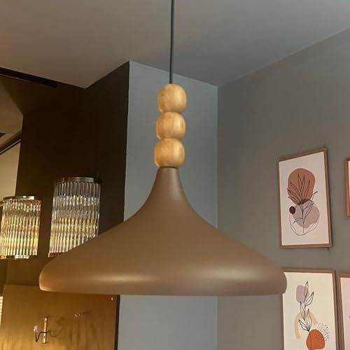 bamyum Champion Pendelleuchte Milchbraun aus Holz und Metall 35 cm, Hängelampe Esstisch, Küchenlampe Hängend E27, Hängelampe Milcbraun für Kinderzimmer, Schlafzimmer, Wohnzimmer