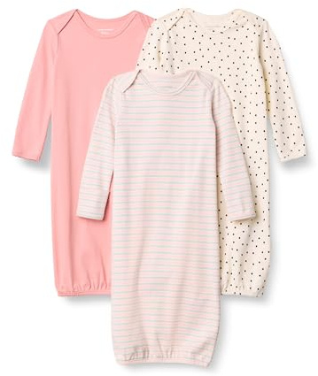 Amazon Essentials Chemise de Nuit en Coton à Manches Longues Mixte Bébé, Pois/Rayures/Rosé Grisé, 0-6 Mois
