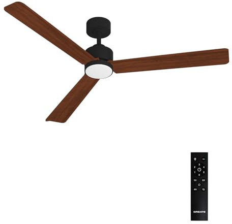 CREATE / WIND MODERN L/Ventilador de techo con luz negro madera oscura con mando / 40W, Luz LED 3 temperaturas, Ø152 cm, programable, 6 velocidades, función verano-invierno