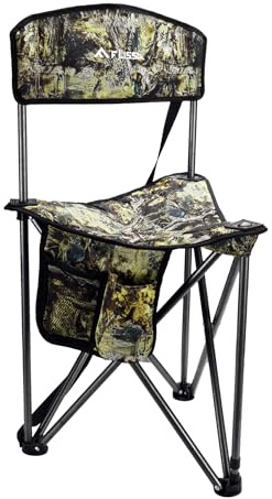 FLISSA Treppiede sedia da caccia con schienale, sgabello portatile da caccia supporta 113,4 kg, sedile mimetico pieghevole con tracolla per caccia, escursionismo, pesca e campeggio