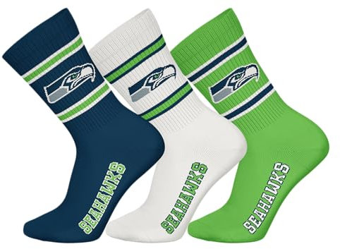 NFL Unisex Seattle Seahawks 3pk Crew Socks, Navy-White-Green, 43-46 (3er Pack)