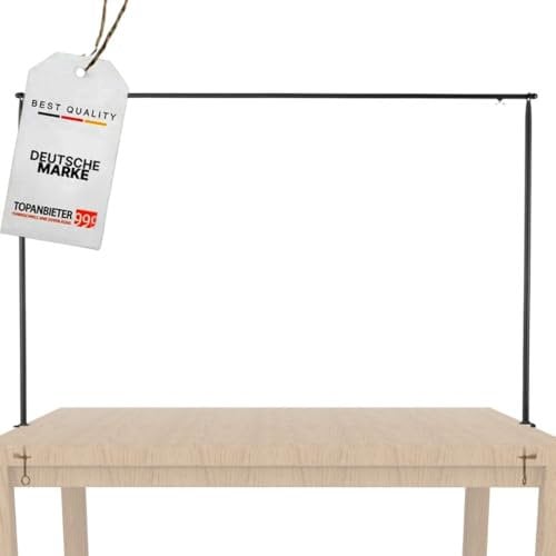 Premium Deko-Tischgestell Metall schwarz- Tisch Dekostange ausziebar 117–211 cm – Metallgestell mit Klemme verstellbar – Tischrahmen für Tisch mit gerader Kante – Dekostange für DIY & Wohndeko