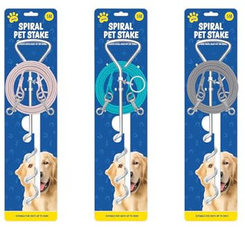 Heavy Duty Dog Tie Out Cable & Spiral Ground Stake – 16.4ft Outdoor Dog Leash Cable for Yard, Camping, Travel – Secure Tangle-Free Pet Tie Out System for Small to Medium Dogs (Blue)