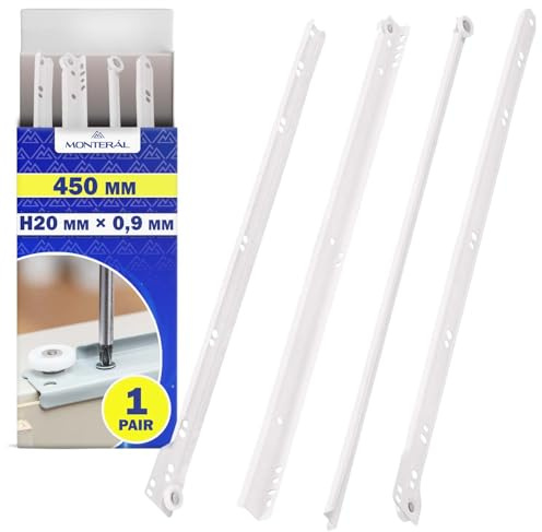 1 Paar Schubladenschienen 450mm H 20 x 0,9 mm Weiße | Shubladenauszug Haben eine Teilausdehnung von 363 mm - Garantie 10 Jahre - MONTERAL