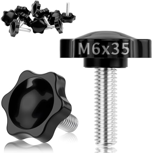 TXXATX 12 Piezas Tornillos Perilla de Estrella M6x35mm, Cabeza de 32 mm | Tornillos de Sujeción, Rosca Macho, para Máquinas, Herramientas, Equipos