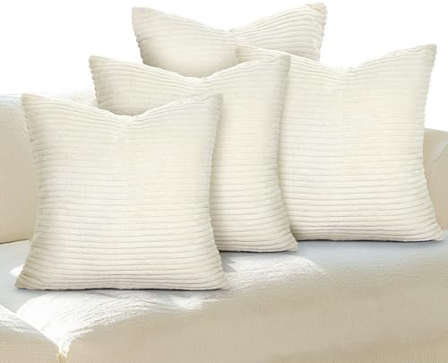 Yokuni Kissenbezug 40x40 4er Set, Kordsamt Kissenbezüge mit Verstecktem Reißverschluss, Kissenbezug Weihnachten, Sofakissen, Dekokissen, Kissenhülle für Sofa Schlafzimmer Wohnzimmer Balkon Beige