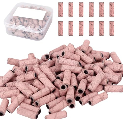 100 Pcs Embouts Ponceuse a Ongles avec Bandes de Ponçage Pro et Embouts Emeri 240# pour Depose Gel Acrylique Manucure Polissage Plastique Lissage des Ongles Naturels et Artificiels Rose