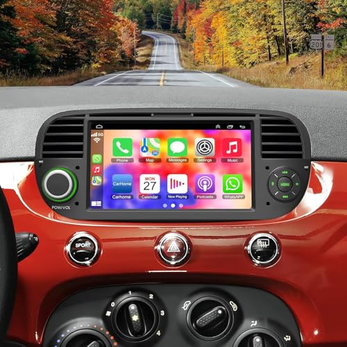 Android 13 Fiat 500 Car Radio 2007-2015, 7-Inch IPS Head Unit Car Radio with Wireless CarPlay & Android Auto, 2+32GB, GPS Voice Control Bluetooth 5.2 FM Radio WiFi SWC & Backup Camera Mic Support