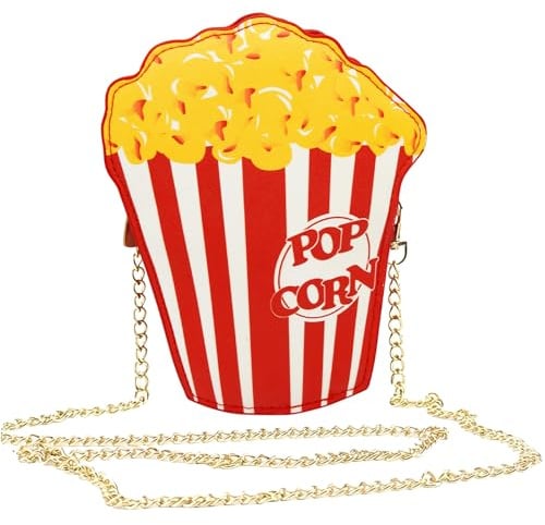 OPEIXSAYKOC Popcorn Tasche Damen Karneval Fasching, Lustige Umhängetasche mit Metallkette, Kleine Schultertasche für Kostüm, Party & Festival
