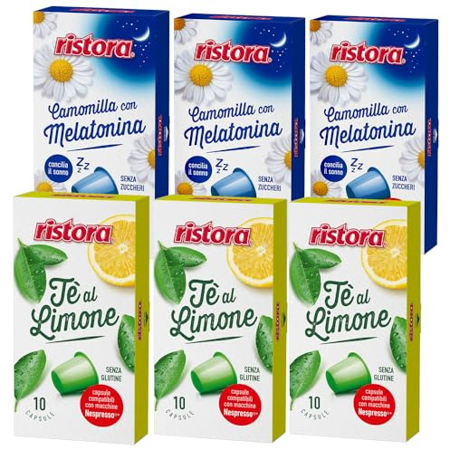 Set 120 Capsule Ristora miste compatibili con le Macchine ad uso domestico Nespresso* 60 the al limone 60 camomilla