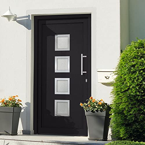 QJBSAVVA Haustür anthrazit 98x208 cm mit Zarge und 5-Punkt-Verriegelung, Isolierglas, Edelstahlgriff komplett für Wohnungseingang Gartenhaus Nebeneingang