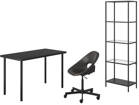 ProTuning VITTSJÖ/LAGKAPTEN/ELDBERGET Schreibtisch- und Aufbewahrungskombination und Drehstuhl schwarz-braun/dunkelgrau