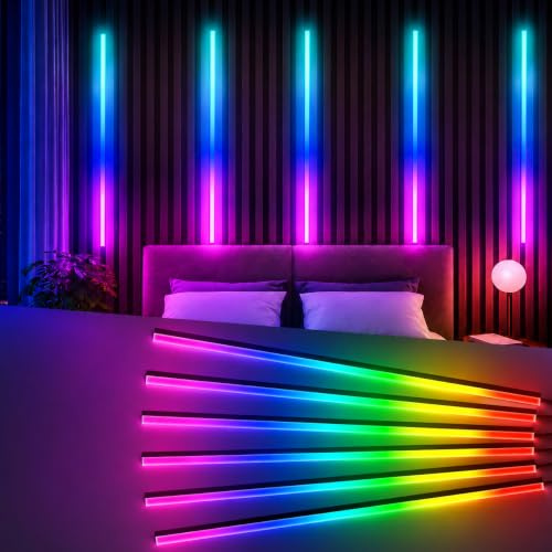 Neon LED Strip für Akustikpaneele, 6 x 100CM Dimmbare RGB LED Streifen für Innenräume, Akustikpaneele, Regale and Schränke, Steuerung per App oder Fernbedienung und Musiksynchronisation (Weiß)