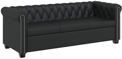 XHNIFBN Chesterfield 3-Sitzer Schwarz Kunstleder mit Knopfheftung 200,5 x 76 x 70 cm Modernes Design Robustes Holzgestell für Wohnzimmer Büro kleine Räume