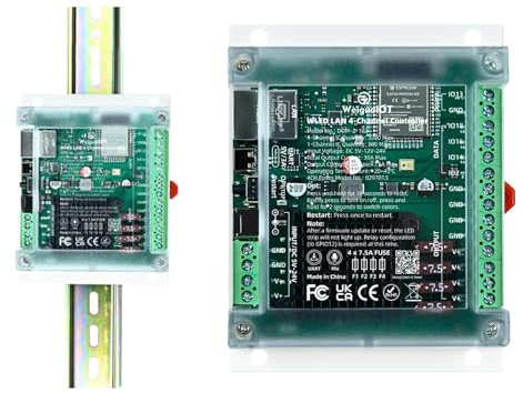 WeiguoIOT ESP32 WLED Controller, 4-Kanal, Ethernet- und WLAN-Controller, 30 A max., 4x 7,5A Sicherungen, DIN-Schienenmontage, Musik-Sync, unterstützt WS2811, WS2812B WS2815 (WLE-102)