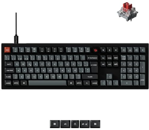 Keychron V6 8K Teclado Mecánico con Cable, ISO-ES Layout, 8000 Hz Tasa de Sondeo, Teclas OSA PBT, Interruptor Rojo, Intercambiables en Caliente, Teclado de Tamaño Completo para Mac, Win y Linux