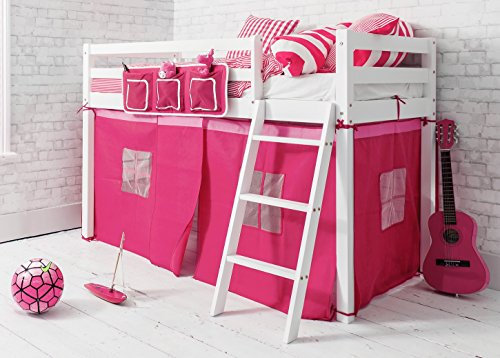 Shorty Cabin Bed with PINK Tent,Midsleeper Ontario in WHITE Noa & Nani
