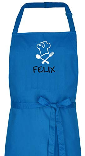 Wolimbo Kochschürze mit Namen - blau - Grillschürze Küchenschürze personalisiert mit verstellbarem Nackenband - Schürze selbst gestalten mit Motiv