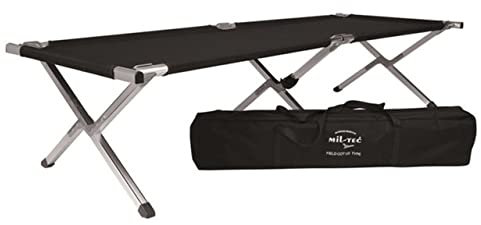 Mil-Tec US Feldbett mit Alu-Gestell (190x65x40 cm) • Faltbares Feldbett inkl. Tragetasche • Outdoor Camping Feldbett klappbar • Als Army Campingbett, Zeltbett, Campingliege, Gästebett, Notbett