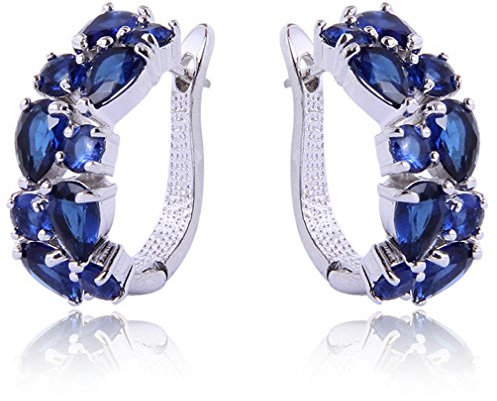 Yazilind Blendend Rhodiniert Saphir Blau Pear Runde Cut Zirkonia Klaue Kleine Creolen