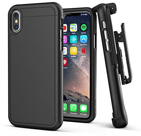 ENCASED iPhone X/iPhone XS Belt Clip Case, [SlimShield Series] Protective Grip Case with Holster - Compatible W/Apple iPhoneX / 10 (Black)
