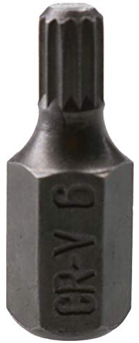6mm Spline Bit 30mm Length 10mm Shank Chrome Vanadium Hardened Tip Triple Square
