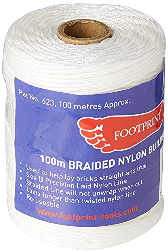 Footprint Filo per muratori, rotolo da 100 m, in nylon finemente intrecciato, prodotto nel Regno Unito, colore: bianco