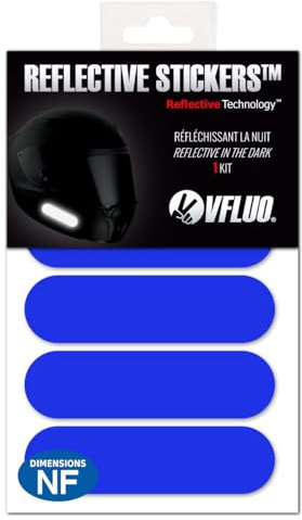 VFLUO - Kit 4 Streifen Blau Reflektierende Aufkleber für Motorradhelm - zugelassen für FR-Maße - Hohe Qualität und Sichtbarkeit, 3M™-Technology – diskret und Design – maximaler Halt