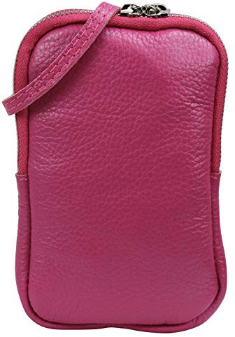SH Leder Damen Echtleder Handytasche Umhängetasche Geldbörse Multifunktion Beutel Mini Bote Abnehmbar Verstellbar Schultergurt Handy bis 6,8 Zoll 11x18cm Jana G269 (Pink)