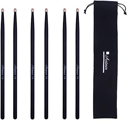 Antner 3 paia di bacchette da batteria 7A per bambini e principianti in legno d'acero classico