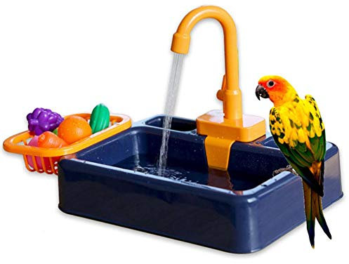 hinffinity Perroquet Oiseau Bain, Automatique Baignoire Robinet De Piscine Cage À Oiseaux Salle De Bains Jouets avec Robinet Récipient De Nourriture Accessoire D'oiseau pour Les Perroquets