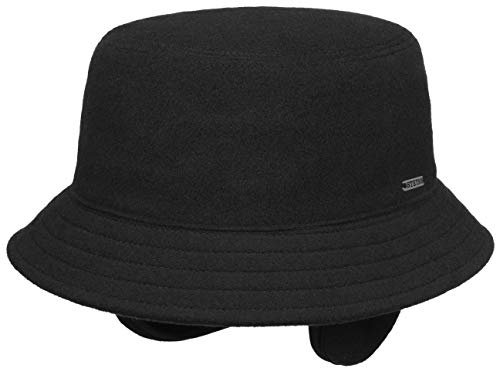 Stetson Midval Bucket Wollhut mit Ohrenklappen Winterhut Herrenhut Damenhut Stoffhut Fischerhut Damen/Herren - Futter, Lederband Winter Herbst-Winter - M (56-57 cm) schwarz