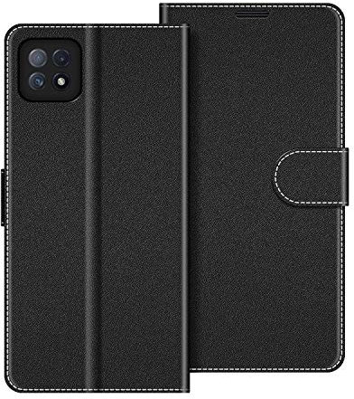 COODIO Handyhülle für Oppo A73, Schwarz: Leder Handytasche, Klapphülle mit Magnetverschluss, Kartenschlitz, Standfunktion, TPU Innenhülle