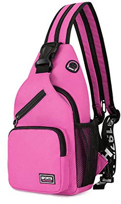 FANDARE Damen Brusttasche Klein Rucksack mit Kopfhörerloch Sling Bag Mädchen Schultertasche Crossbody Umhängetasche Reisen Wandern Sport Daypack Dauerhaft Polyester Lila